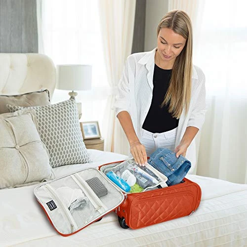 16.5" Underseat Women Luggage Carry On Suitcase - Small Rolling Tote Bag With Wheels (Orange) 6 16.5" Underseat Women Luggage Carry On Suitcase - Small Rolling Tote Bag With Wheels (Orange) - Image 4