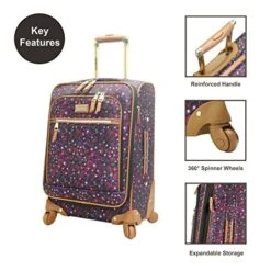 Steve Madden Designer Luggage Collection - Lightweight Softside Expandable Suitcase For Men & Women - Durable 20 Inch Carry On Bag With 4-Rolling Spinner Wheels (Dark Purple) -Vera Bradley Shop 51slW1f5xWL