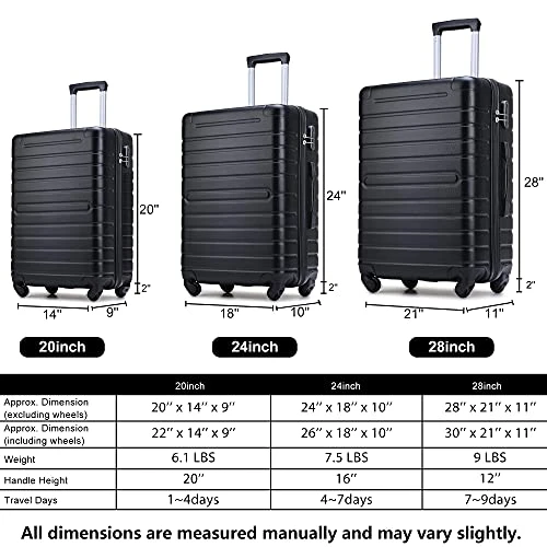 3 Piece Set Luggage Spinner Hardshell Lightweight Durable Suitcase TSA Lock, Women Men Teens Home Outdoor School Travel Carry On Luggage Sets, 20/24/28 Inch Black 10 3 Piece Set Luggage Spinner Hardshell Lightweight Durable Suitcase TSA Lock, Women Men Teens Home Outdoor School Travel Carry On Luggage Sets, 20/24/28 Inch Black - Image 8