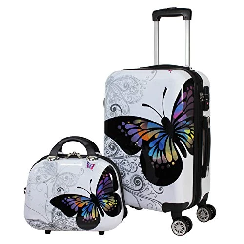 World Traveler Black And White Butterfly 2-Piece Carry-on Spinner Luggage Set 3 World Traveler Black And White Butterfly 2-Piece Carry-on Spinner Luggage Set
