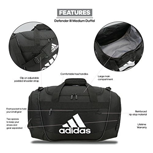 Adidas Defender III Medium Duffel Bag, Black/White 6 Adidas Defender III Medium Duffel Bag, Black/White - Image 4