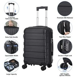 SUPER DEAL Hardside Expandable Spinner Luggage 21 Inch Carry On Luggage Lightweight Travel Suitcase With 360°Swivel Wheels And Height Adjustable Handle, Black 14 SUPER DEAL Hardside Expandable Spinner Luggage 21 Inch Carry On Luggage Lightweight Travel Suitcase With 360°Swivel Wheels And Height Adjustable Handle, Black -Vera Bradley Shop 51v 5piNhoL