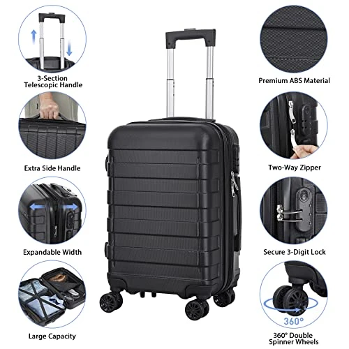 SUPER DEAL Hardside Expandable Spinner Luggage 21 Inch Carry On Luggage Lightweight Travel Suitcase With 360°Swivel Wheels And Height Adjustable Handle, Black 8 SUPER DEAL Hardside Expandable Spinner Luggage 21 Inch Carry On Luggage Lightweight Travel Suitcase With 360°Swivel Wheels And Height Adjustable Handle, Black - Image 6