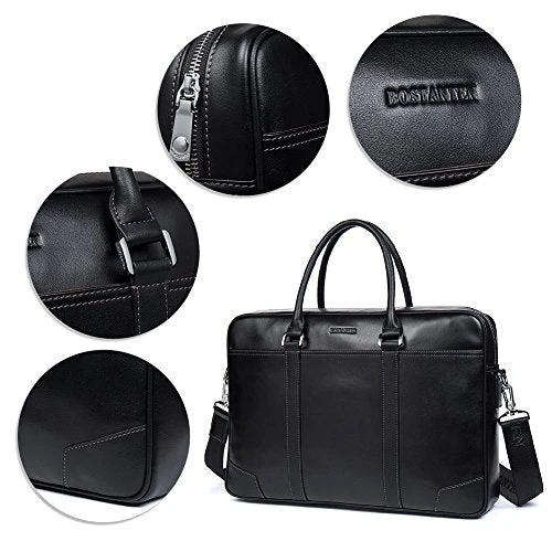 Bostanten Leather Briefcase Messenger Business Bags Laptop Handbag Black 7 Bostanten Leather Briefcase Messenger Business Bags Laptop Handbag Black - Image 5