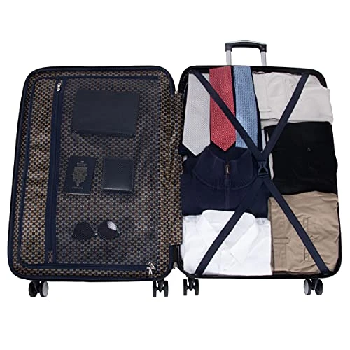 Ben Sherman 181037 Norwich Collection Lightweight Hardside PET Expandable 8-Wheel Spinner Luggage, Indigo, 28-Inch Checked 11 Ben Sherman 181037 Norwich Collection Lightweight Hardside PET Expandable 8-Wheel Spinner Luggage, Indigo, 28-Inch Checked - Image 9