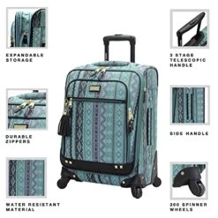 Steve Madden Designer Luggage Collection - 3 Piece Softside Expandable Lightweight Spinner Suitcase Set - Travel Set Includes 20 Inch Carry On, 24 Inch & 28-Inch Checked Suitcases (Print/Teal) 19 Steve Madden Designer Luggage Collection - 3 Piece Softside Expandable Lightweight Spinner Suitcase Set - Travel Set Includes 20 Inch Carry On, 24 Inch & 28-Inch Checked Suitcases (Print/Teal) -Vera Bradley Shop 51x1FqS9t3L