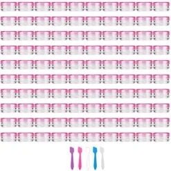 Accmor 100 Pieces 3g Empty Sample Containers With Pink Lids Cosmetic Jars With 5 Pieces Mini Spatulas
