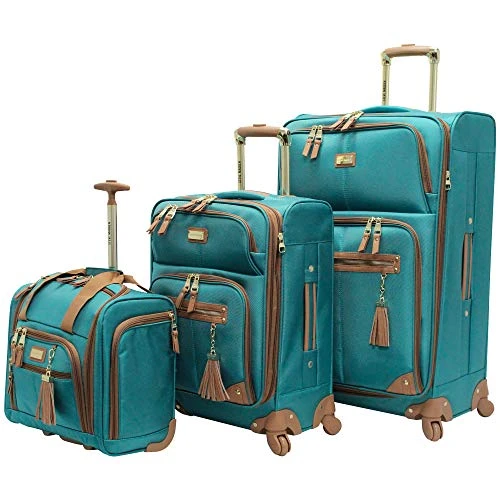 Steve Madden Designer Luggage Collection- 3 Piece Softside Expandable Lightweight Spinner Suitcases- Travel Set Includes Under Seat Bag, 20-Inch Carry On & 28-Inch Checked Suitcase (Harlo Teal Blue) 3 Steve Madden Designer Luggage Collection- 3 Piece Softside Expandable Lightweight Spinner Suitcases- Travel Set Includes Under Seat Bag, 20-Inch Carry On & 28-Inch Checked Suitcase (Harlo Teal Blue)