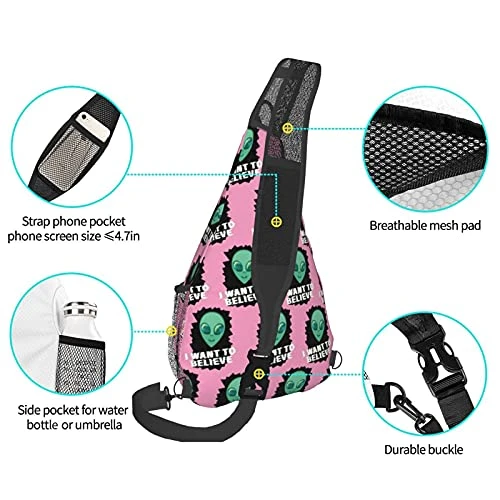 Sling Backpack I Want To Believe Martians Durable Multipurpose Crossbody Shoulder Bag Travel Hiking Daypack 6 Sling Backpack I Want To Believe Martians Durable Multipurpose Crossbody Shoulder Bag Travel Hiking Daypack - Image 4