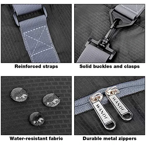 Wandf Foldable Travel Duffel Bag Luggage Sports Gym Water Resistant Nylon, Black 5 Wandf Foldable Travel Duffel Bag Luggage Sports Gym Water Resistant Nylon, Black - Image 3