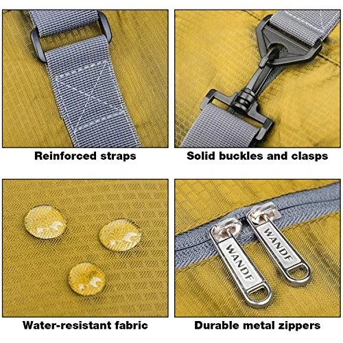 Wandf Foldable Travel Duffel Bag Luggage Sports Gym Water Resistant Nylon (Yellow) 5 Wandf Foldable Travel Duffel Bag Luggage Sports Gym Water Resistant Nylon (Yellow) - Image 3