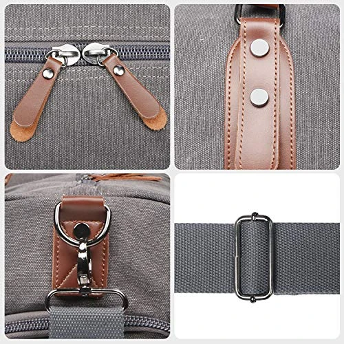 Oflamn Large Duffle Bag Canvas Leather Weekender Overnight Travel Carry On Tote Bag With Shoe Compartment And Toiletry Bag (Grey) 5 Oflamn Large Duffle Bag Canvas Leather Weekender Overnight Travel Carry On Tote Bag With Shoe Compartment And Toiletry Bag (Grey) - Image 3