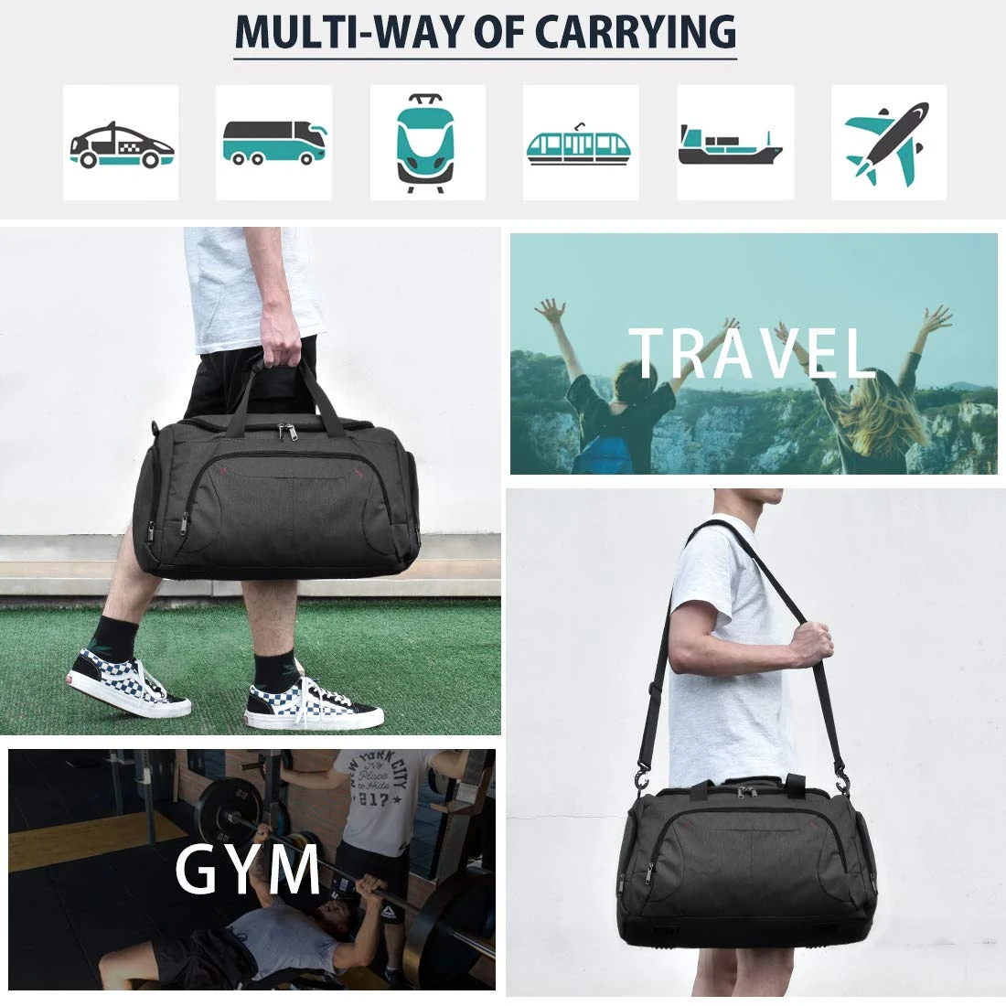 Gym Duffle Bag Waterproof Large Sports Bags Travel Duffel Bags With Shoes Compartment Weekender Overnight Bag Men Women 40L Black 5 Gym Duffle Bag Waterproof Large Sports Bags Travel Duffel Bags With Shoes Compartment Weekender Overnight Bag Men Women 40L Black - Image 3