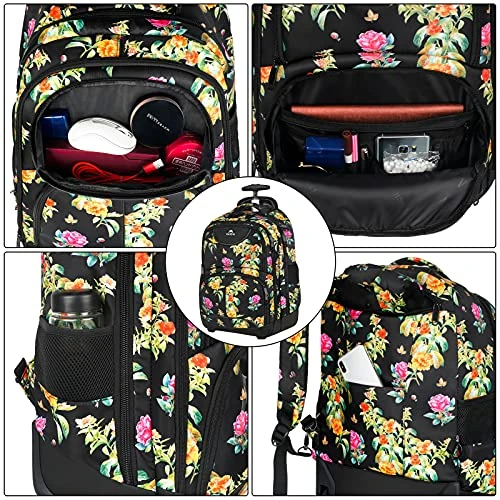 Backpack With Wheels, Travel-friendly Rolling Laptop Backpack For Men Women, MATEIN Freewheel Carry On Luggage Business Bag, Compact College School Student Computer Bag Fit 17 Inch Notebook, Floral 7 Backpack With Wheels, Travel-friendly Rolling Laptop Backpack For Men Women, MATEIN Freewheel Carry On Luggage Business Bag, Compact College School Student Computer Bag Fit 17 Inch Notebook, Floral - Image 5