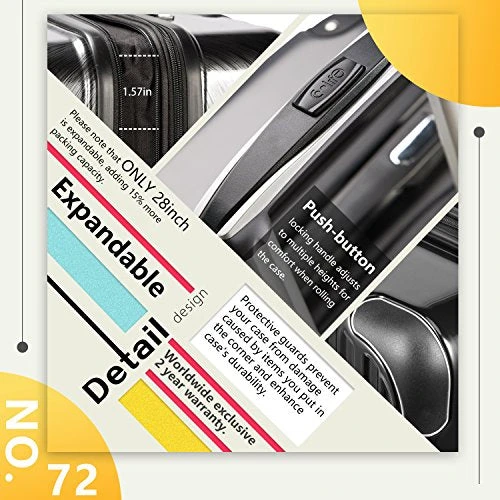 Coolife Luggage Expandable(only 28") Suitcase PC+ABS Spinner 20in 24in 28in Carry On (white Grid New, L(28in)) 7 Coolife Luggage Expandable(only 28") Suitcase PC+ABS Spinner 20in 24in 28in Carry On (white Grid New, L(28in)) - Image 5