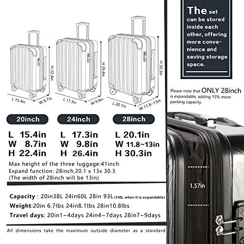 Coolife Luggage Expandable(only 28") Suitcase PC+ABS Spinner 20in 24in 28in Carry On (white Grid New, L(28in)) 4 Coolife Luggage Expandable(only 28") Suitcase PC+ABS Spinner 20in 24in 28in Carry On (white Grid New, L(28in)) - Image 2
