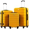 Coolife Luggage 3 Piece Set Suitcase Spinner Hardshell Lightweight TSA Lock 4 Piece Set (Yellow)