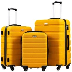 Coolife Luggage 3 Piece Set Suitcase Spinner Hardshell Lightweight TSA Lock 4 Piece Set (Yellow)