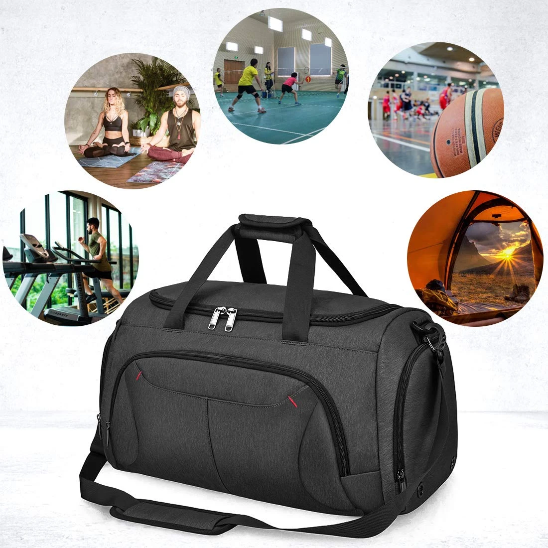 Gym Duffle Bag Waterproof Large Sports Bags Travel Duffel Bags With Shoes Compartment Weekender Overnight Bag Men Women 40L Black 4 Gym Duffle Bag Waterproof Large Sports Bags Travel Duffel Bags With Shoes Compartment Weekender Overnight Bag Men Women 40L Black - Image 2