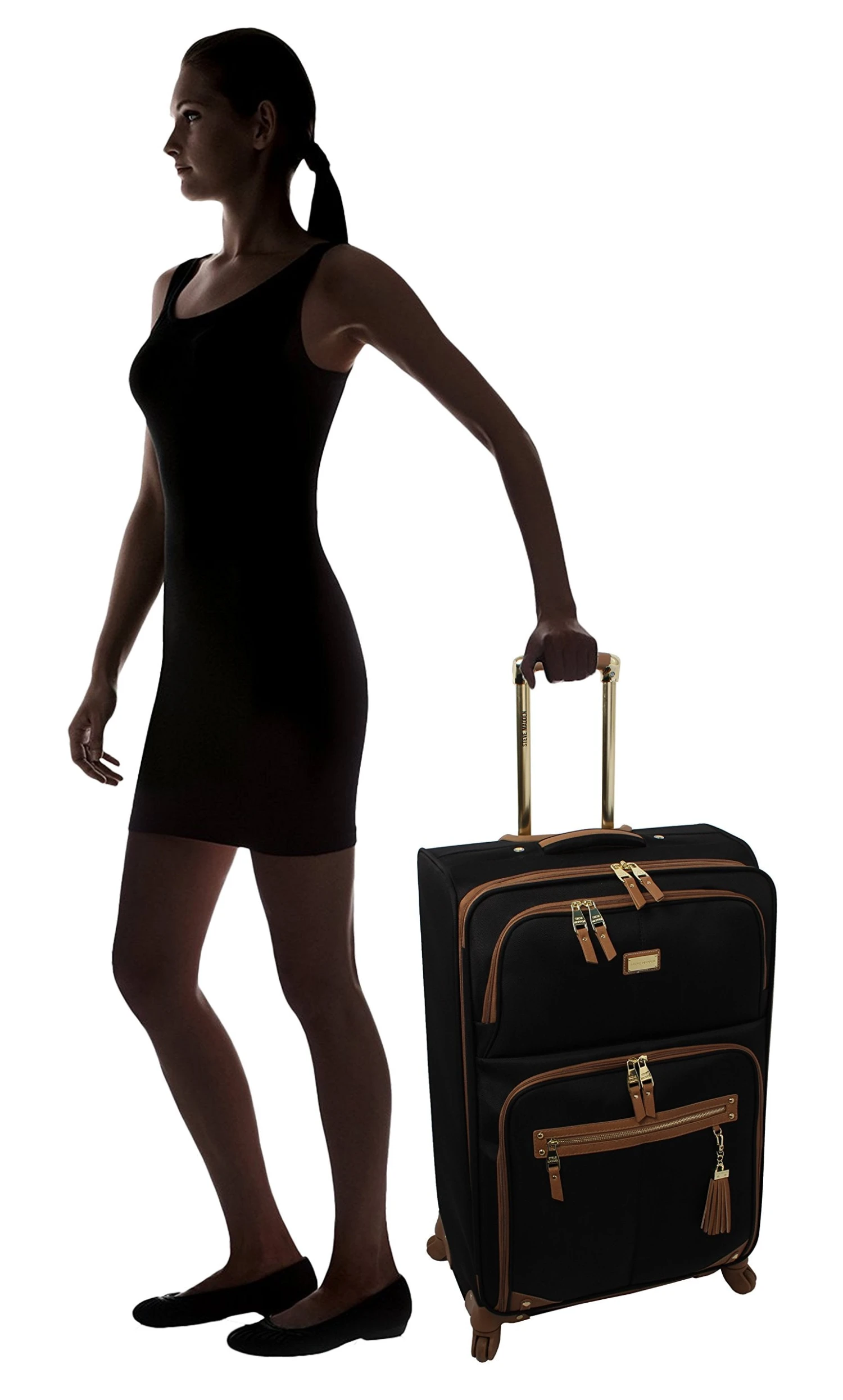 Steve Madden Luggage 3 Piece Softside Spinner Suitcase Set Collection (20"/28"/Under Seat Bag) (Harlo Black) 7 Steve Madden Luggage 3 Piece Softside Spinner Suitcase Set Collection (20"/28"/Under Seat Bag) (Harlo Black) - Image 5