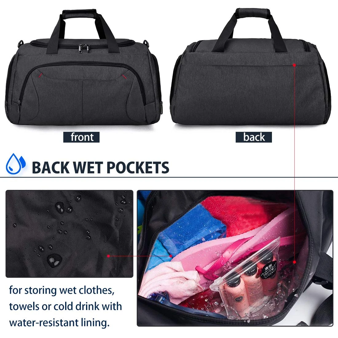 Gym Duffle Bag Waterproof Large Sports Bags Travel Duffel Bags With Shoes Compartment Weekender Overnight Bag Men Women 40L Black 8 Gym Duffle Bag Waterproof Large Sports Bags Travel Duffel Bags With Shoes Compartment Weekender Overnight Bag Men Women 40L Black - Image 6