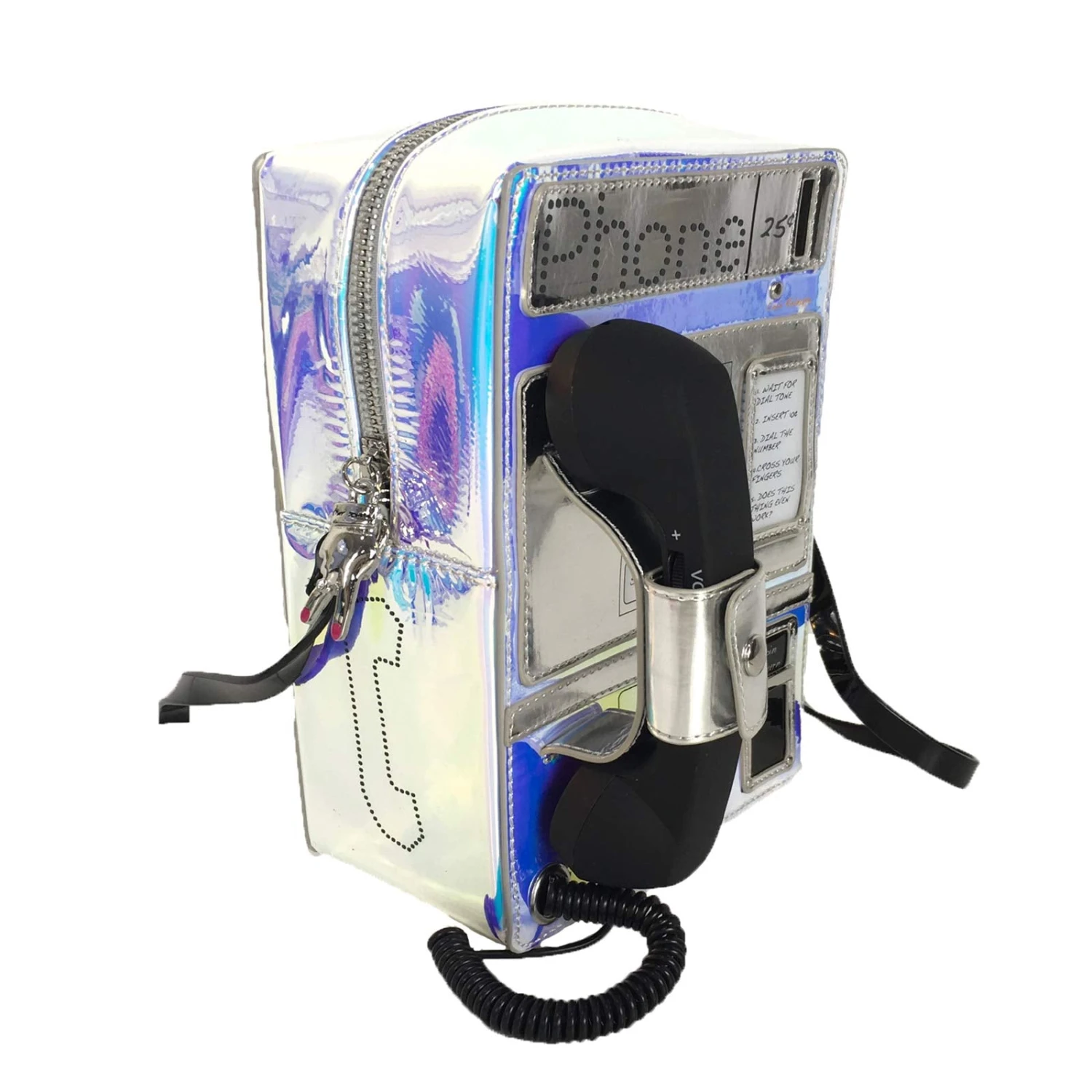 Betsey Johnson Phone Tag Kitsch Pay Phone (Works!) Crossbody, Iridescent Multi 5 Betsey Johnson Phone Tag Kitsch Pay Phone (Works!) Crossbody, Iridescent Multi - Image 3