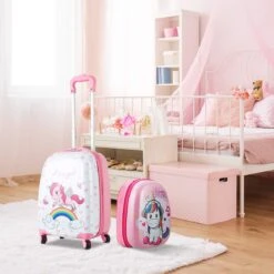 HONEY JOY 2Pc Kids Luggage Set, 12'' Backpack & 16'' Rolling Suitcase, Hard Shell Trolley Suitcase With Spinner Wheels, Carry On Luggage Set For Boys And Girls Travel (Unicorn) -Vera Bradley Shop 71eFDPvzFbL