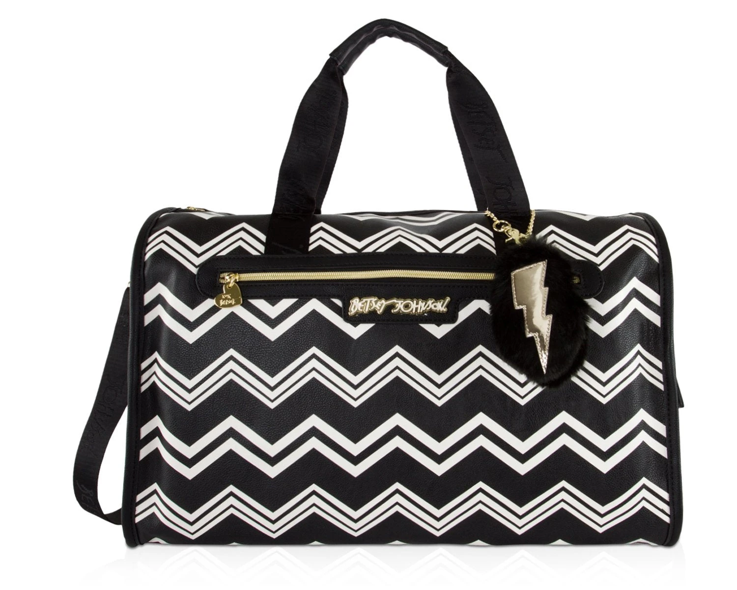 Betsey Johnson Chevron Carry On Weekender Travel Duffel Bag - Black White 3 Betsey Johnson Chevron Carry On Weekender Travel Duffel Bag - Black White