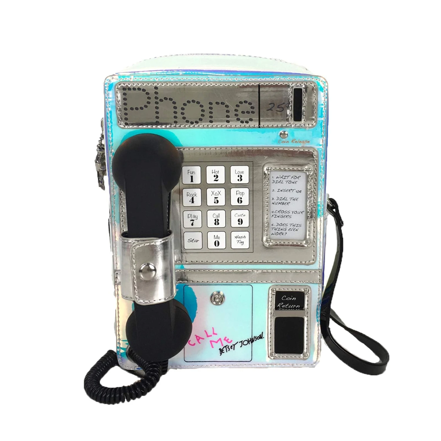 Betsey Johnson Phone Tag Kitsch Pay Phone (Works!) Crossbody, Iridescent Multi 3 Betsey Johnson Phone Tag Kitsch Pay Phone (Works!) Crossbody, Iridescent Multi