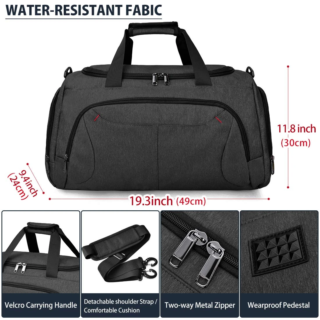 Gym Duffle Bag Waterproof Large Sports Bags Travel Duffel Bags With Shoes Compartment Weekender Overnight Bag Men Women 40L Black 7 Gym Duffle Bag Waterproof Large Sports Bags Travel Duffel Bags With Shoes Compartment Weekender Overnight Bag Men Women 40L Black - Image 5