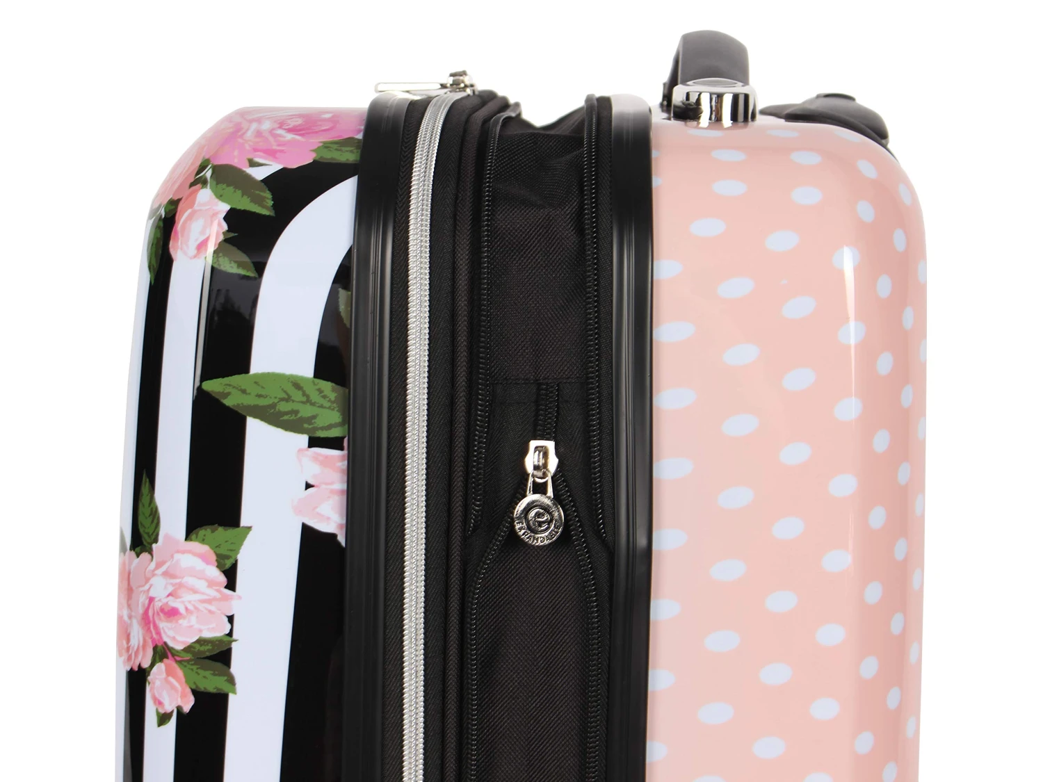 Betsey Johnson 30 Inch Checked Luggage Collection - Expandable Scratch Resistant (ABS + PC) Hardside Suitcase - Designer Lightweight Bag With 8-Rolling Spinner Wheels (Stripe Roses) 5 Betsey Johnson 30 Inch Checked Luggage Collection - Expandable Scratch Resistant (ABS + PC) Hardside Suitcase - Designer Lightweight Bag With 8-Rolling Spinner Wheels (Stripe Roses) - Image 3
