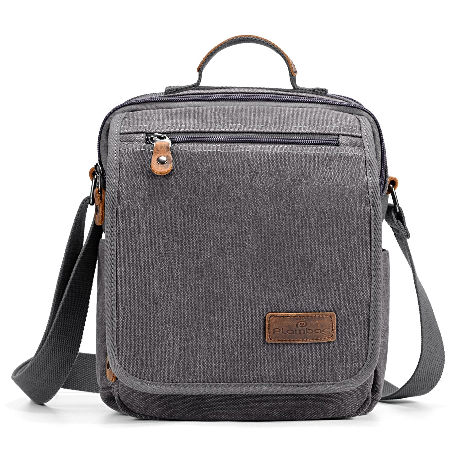 Plambag Canvas Messenger Bag Small Travel School Crossbody Bag Fit IPad Grey 9 Plambag Canvas Messenger Bag Small Travel School Crossbody Bag Fit IPad Grey - Image 7