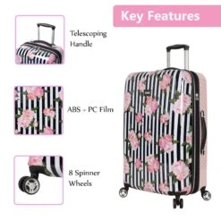 Betsey Johnson 30 Inch Checked Luggage Collection - Expandable Scratch Resistant (ABS + PC) Hardside Suitcase - Designer Lightweight Bag With 8-Rolling Spinner Wheels (Stripe Roses) 15 Betsey Johnson 30 Inch Checked Luggage Collection - Expandable Scratch Resistant (ABS + PC) Hardside Suitcase - Designer Lightweight Bag With 8-Rolling Spinner Wheels (Stripe Roses) -Vera Bradley Shop 81Qhr 2BeFOwL