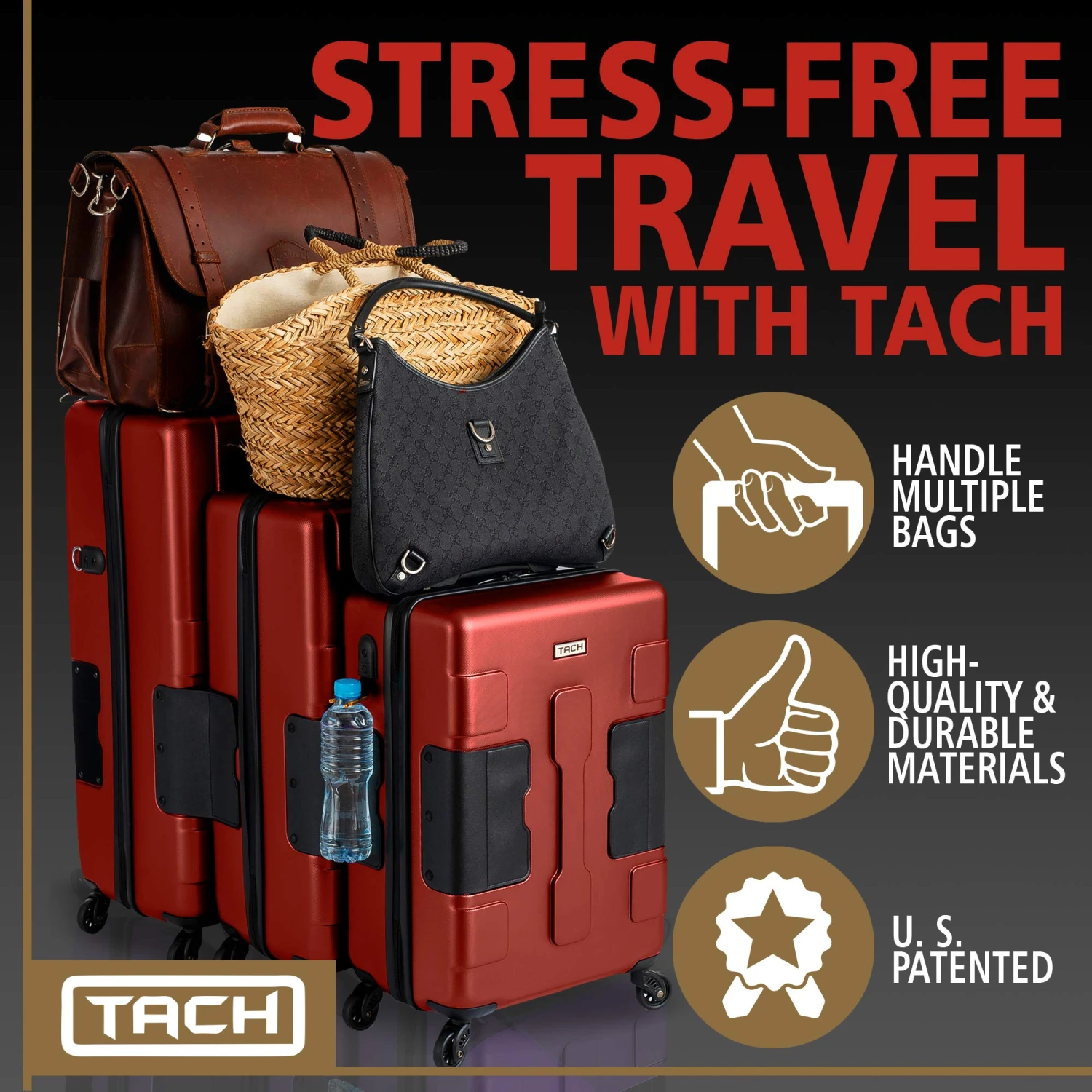 TACH TUFF 3-Piece Hardcase Connectable Luggage & Carryon Travel Bag Set | Rolling Suitcase With Patented Built-In Connecting System | Easily Link & Carry 9 Bags At Once (wine Red) 4 TACH TUFF 3-Piece Hardcase Connectable Luggage & Carryon Travel Bag Set | Rolling Suitcase With Patented Built-In Connecting System | Easily Link & Carry 9 Bags At Once (wine Red) - Image 2