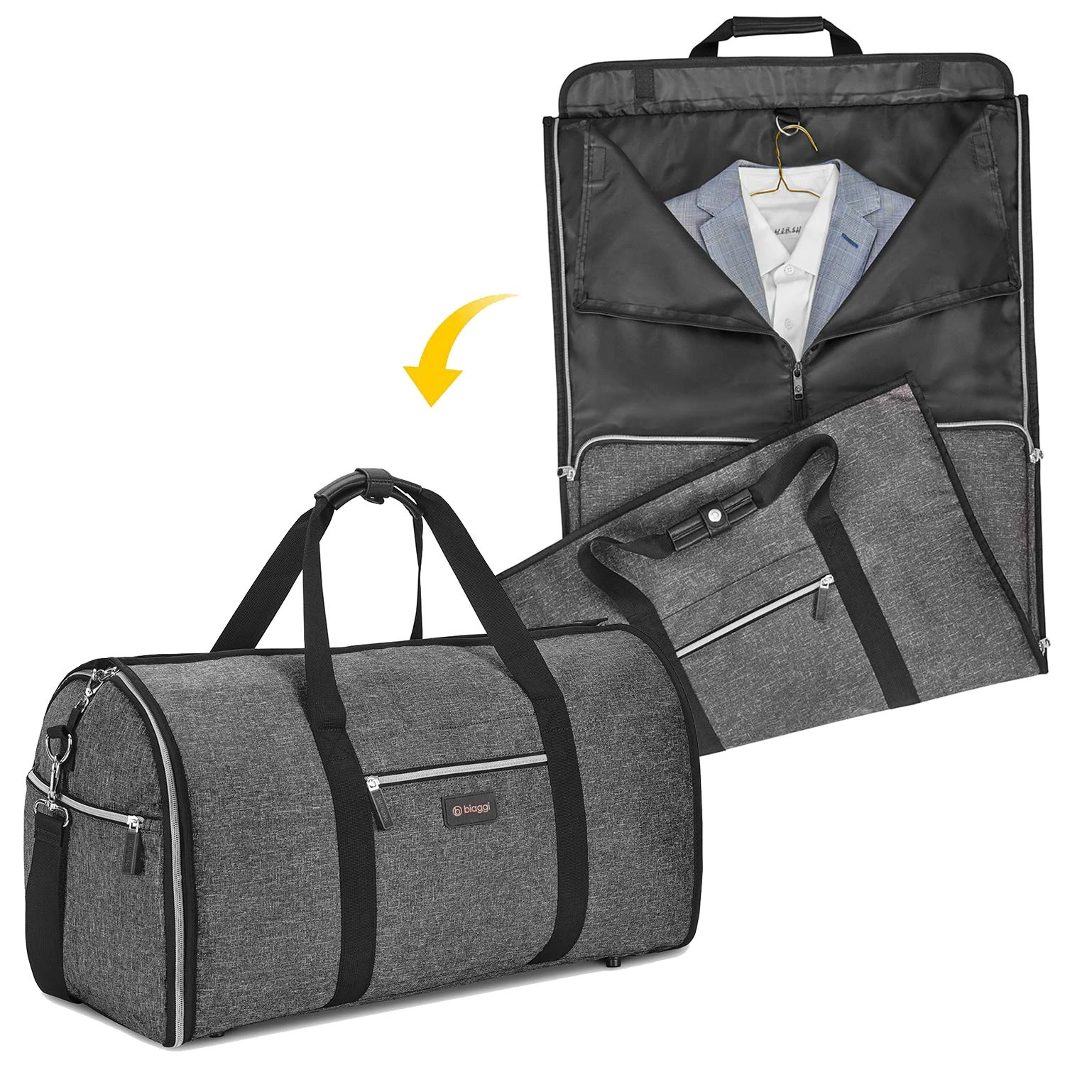 Biaggi Luggage Hangeroo Pro, Garment Bag + Duffel, Charcoal 3 Biaggi Luggage Hangeroo Pro, Garment Bag + Duffel, Charcoal