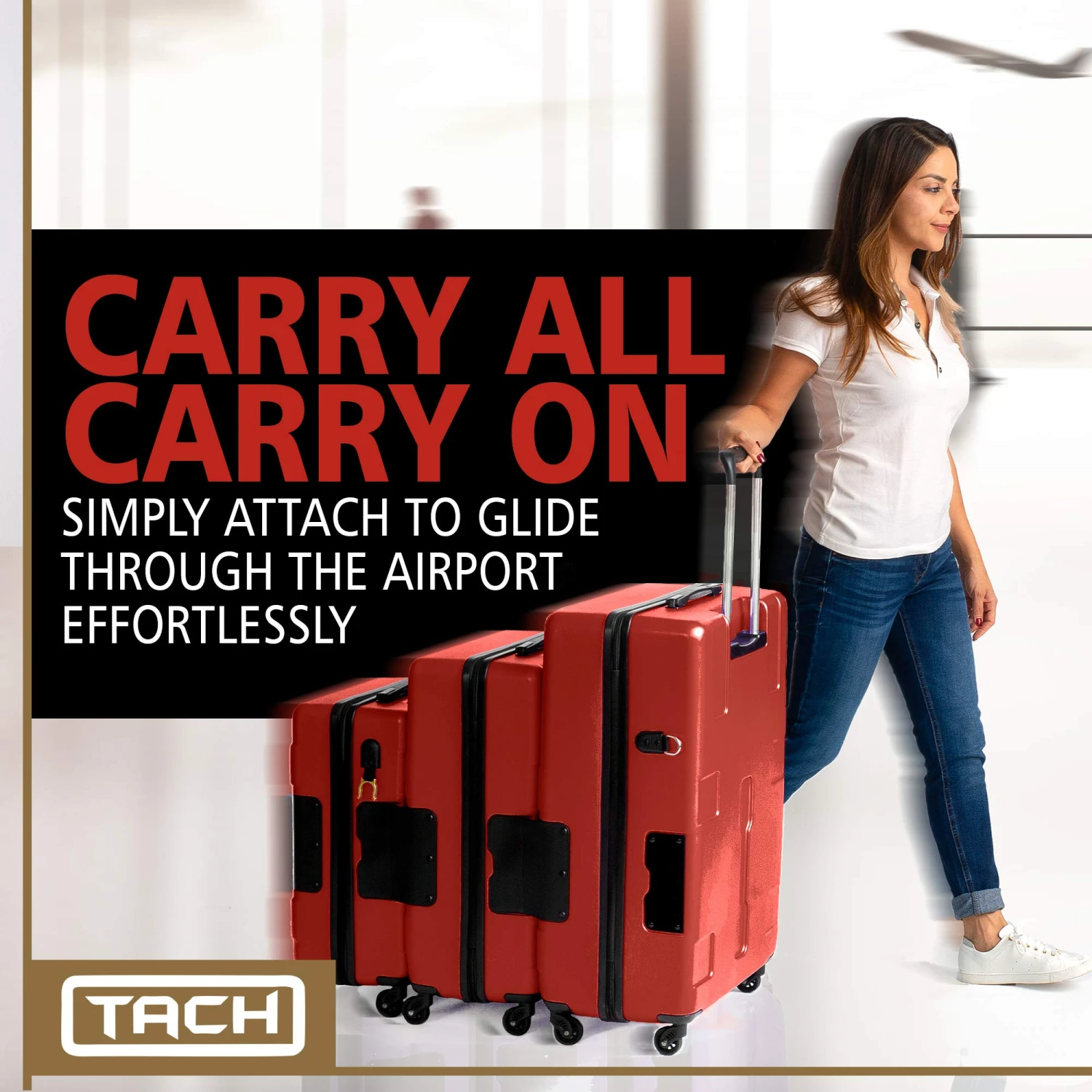 TACH TUFF 3-Piece Hardcase Connectable Luggage & Carryon Travel Bag Set | Rolling Suitcase With Patented Built-In Connecting System | Easily Link & Carry 9 Bags At Once (wine Red) 6 TACH TUFF 3-Piece Hardcase Connectable Luggage & Carryon Travel Bag Set | Rolling Suitcase With Patented Built-In Connecting System | Easily Link & Carry 9 Bags At Once (wine Red) - Image 4