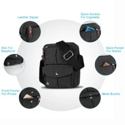 Catmacas Small Vintage Durable Multi-pocket Canvas Shoulder Ipad Messenger Bag Satchel Crossbody Sling Bag Fanny Bag For Men And Women Black -Vera Bradley Shop 81T8JzNgnML