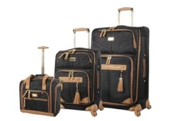 Steve Madden Luggage 3 Piece Softside Spinner Suitcase Set Collection (20"/28"/Under Seat Bag) (Harlo Black)