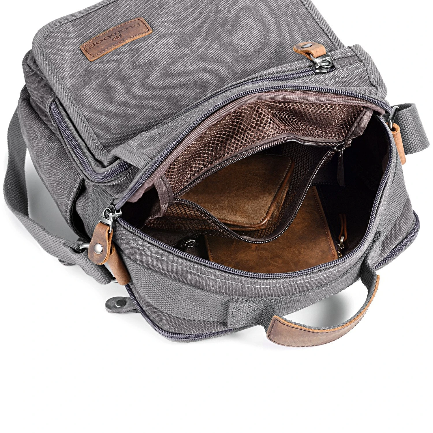 Plambag Canvas Messenger Bag Small Travel School Crossbody Bag Fit IPad Grey 5 Plambag Canvas Messenger Bag Small Travel School Crossbody Bag Fit IPad Grey - Image 3