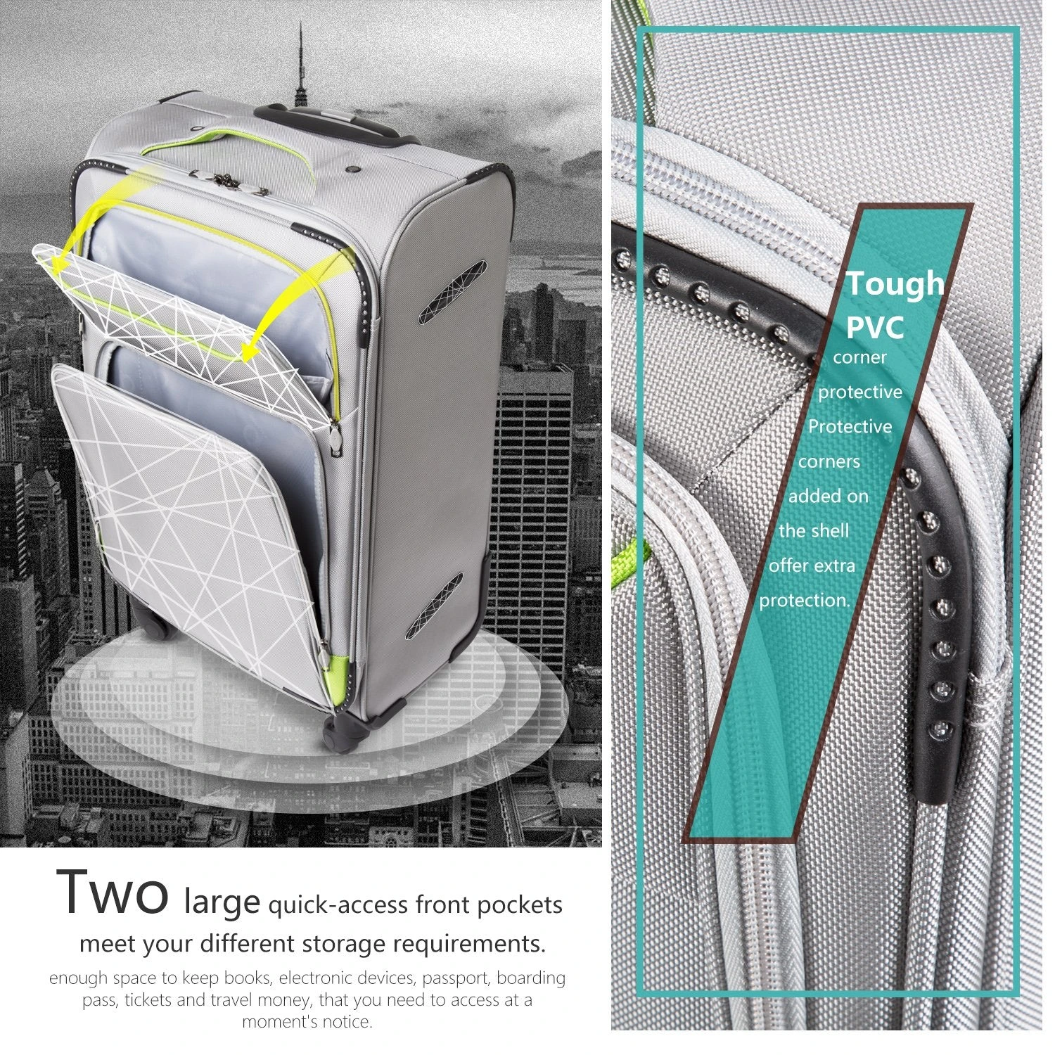 Coolife Luggage 3 Piece Set Suitcase Spinner Softshell Lightweight (blue+sliver) 5 Coolife Luggage 3 Piece Set Suitcase Spinner Softshell Lightweight (blue+sliver) - Image 3