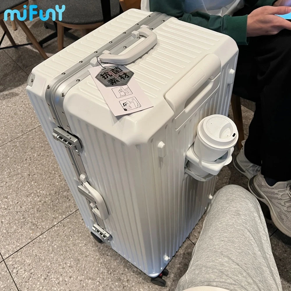 MIFUNY Travel Luggage With Cup Holder Aluminum Frame Suitcase Large 3 MIFUNY Travel Luggage With Cup Holder Aluminum Frame Suitcase Large