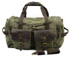 Man Vintage Military Travel Duffel Bag Multi-Pocket Canvas Overnight Bag Leather Weekend Carry On -Vera Bradley Shop product image 842277439