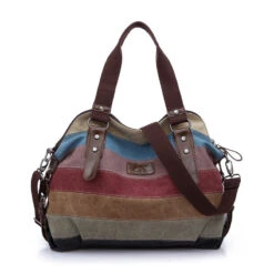 Women'S Hobos Shoulder Bag Vintage Striped Multi Pocket Patchwork School Messenger Bag New Fashion