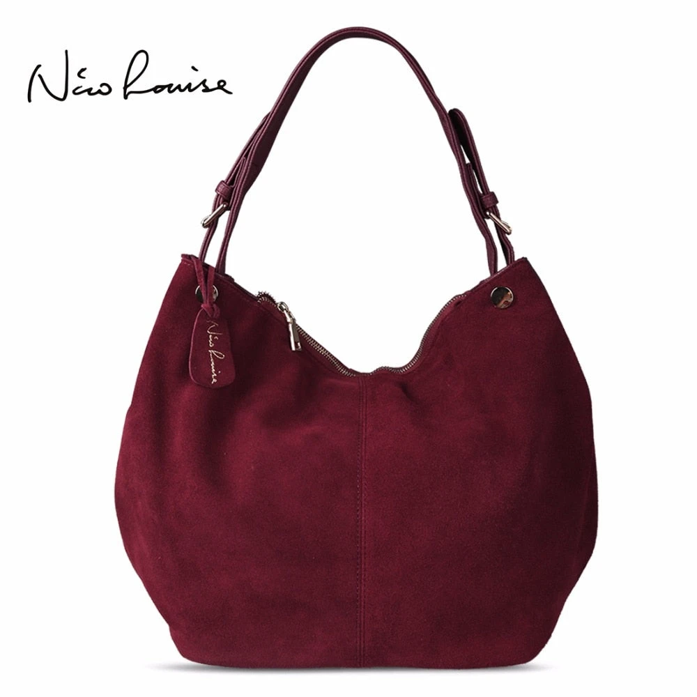 Nico Louise Women Real Split Suede Leather Hobo Bag New Design Female Leisure Large Shoulder Bags 3 Nico Louise Women Real Split Suede Leather Hobo Bag New Design Female Leisure Large Shoulder Bags