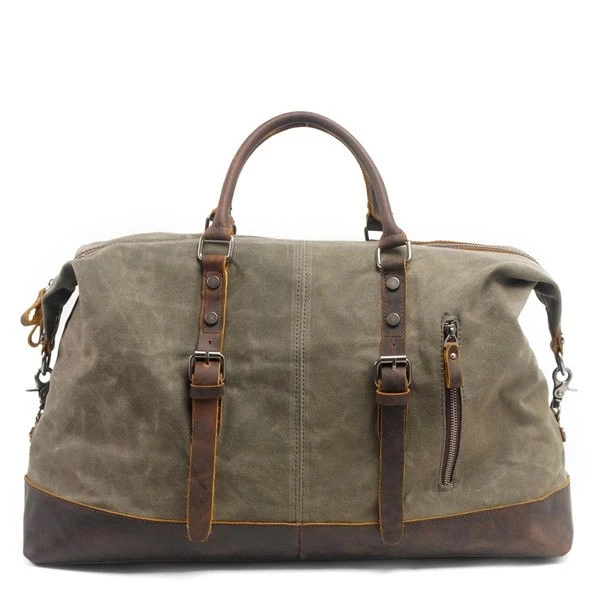 Waterproof Duffel Bag Men Canvas Carry On Weekend Bags Vintage Military Shoulder Handbag Leather 4 Waterproof Duffel Bag Men Canvas Carry On Weekend Bags Vintage Military Shoulder Handbag Leather - Image 2